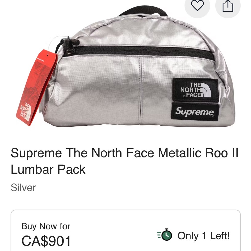 North face x supreme collab fannypack lumbar pack metallic